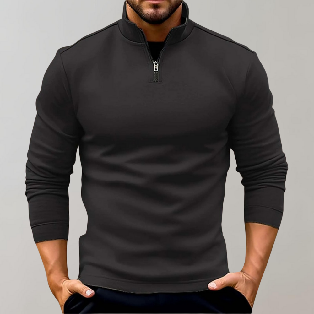 Comfortable Men's Sweater with Zip and Low Collar - Sven-Black-S-Nora Luxe