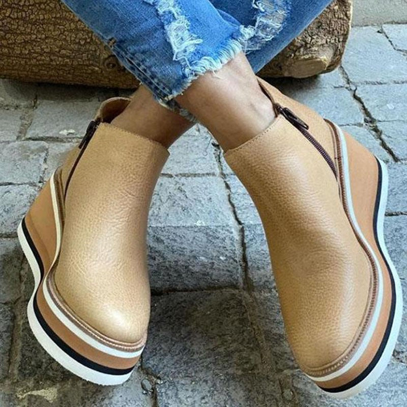 Comfortable Platform Ankle Boots - Mira-Beige-4.5-The Livary