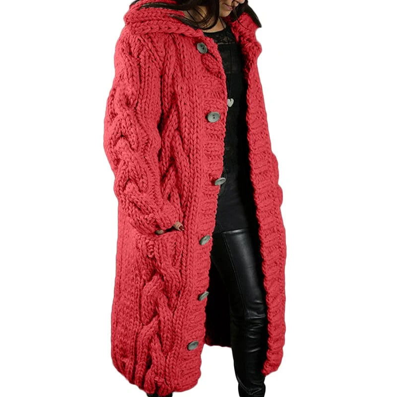 Comfortable Thick Knitted Cardigan - Emma-Red-S-Nora Luxe