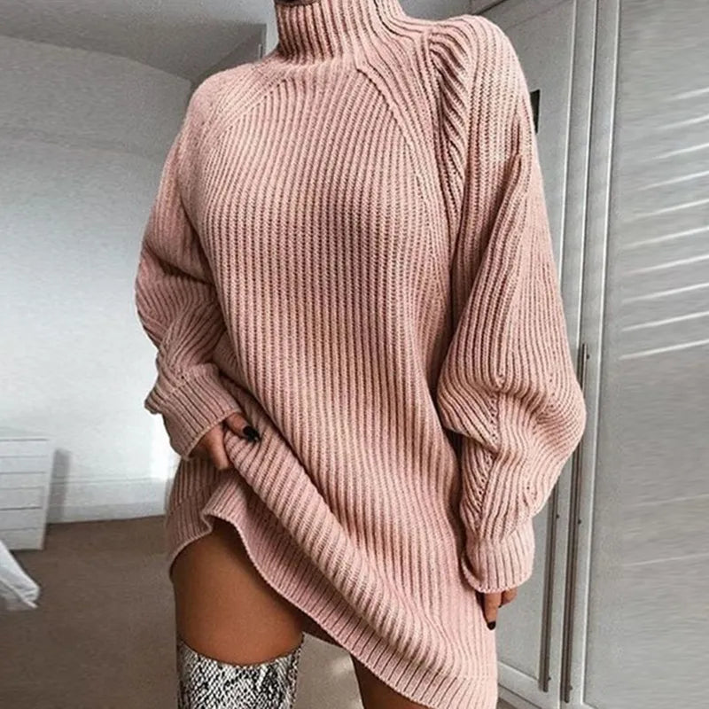 Comfortable Turtleneck Dress - Celeste-Beige-S-Nora Luxe