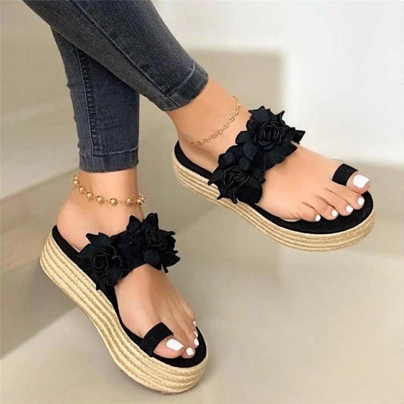 Comfortable women's orthopedic summer shoes with floral pattern – Linora-Black-3-Nora Luxe