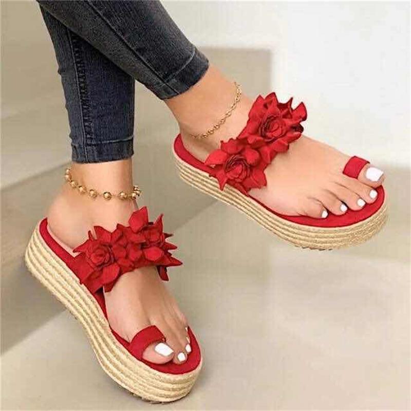 Comfortable women's orthopedic summer shoes with floral pattern – Linora-Red-3-Nora Luxe
