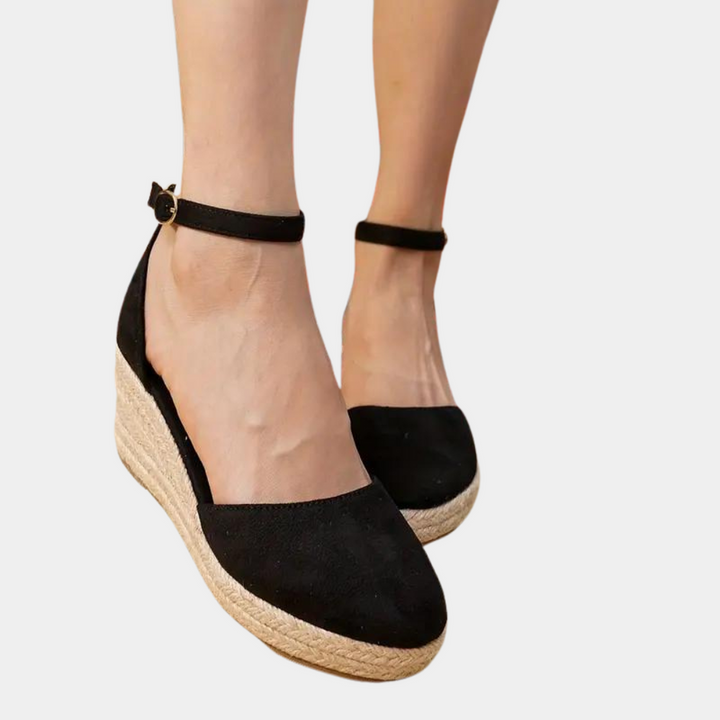 Comfortable women's wedges with adjustable strap & wedge heel – Alina-Black-3-Nora Luxe