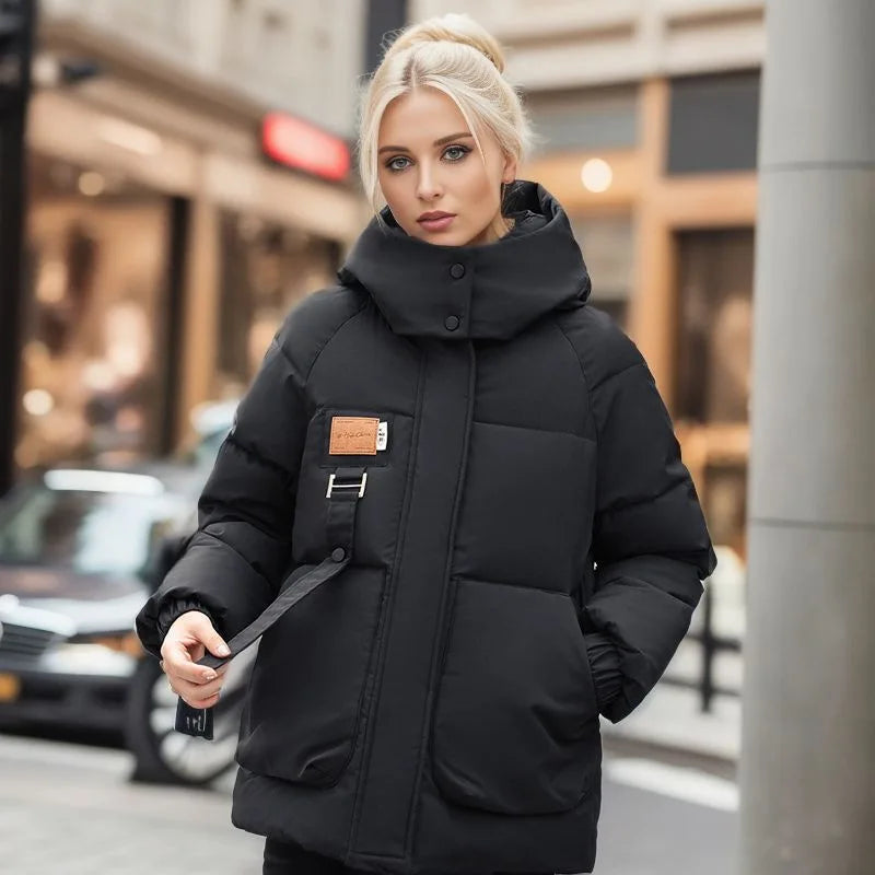 Comfortable Women's Winter Coat with Down Filling - Amelina-Black-M-Nora Luxe