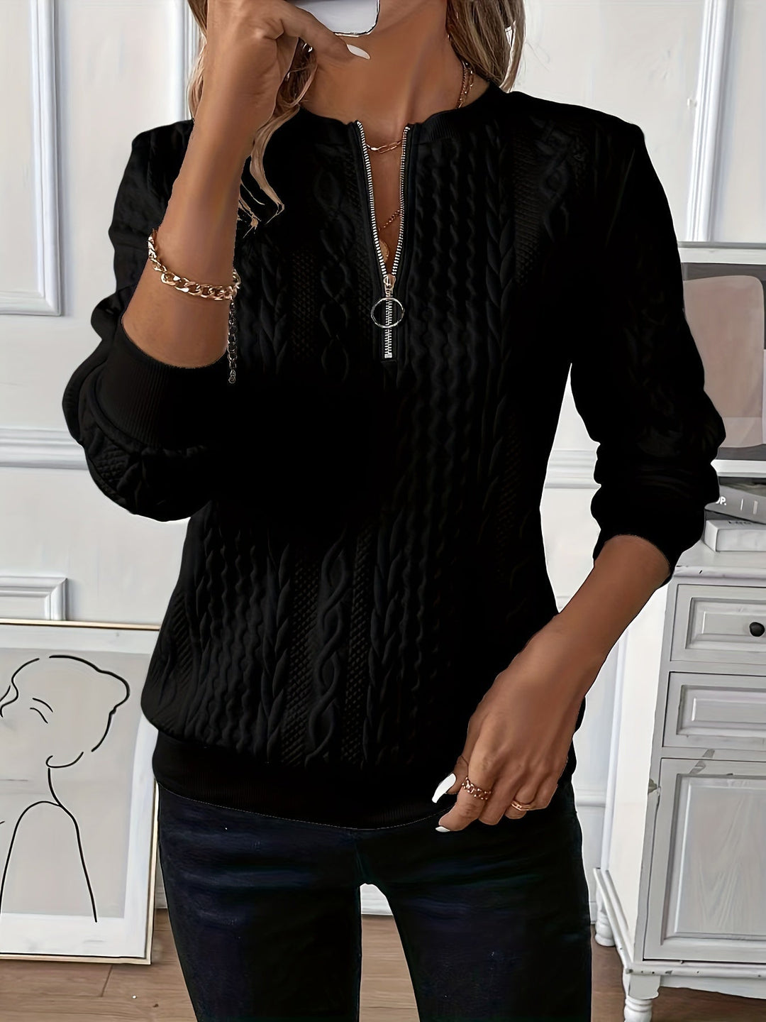 Comfortable Zip Jumper for Women - Ella-Black-S-Nora Luxe