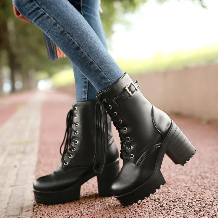 Cool Lace-up Shoes with Buckle and Profile Sole - Luna-Black-4.0-Nora Luxe