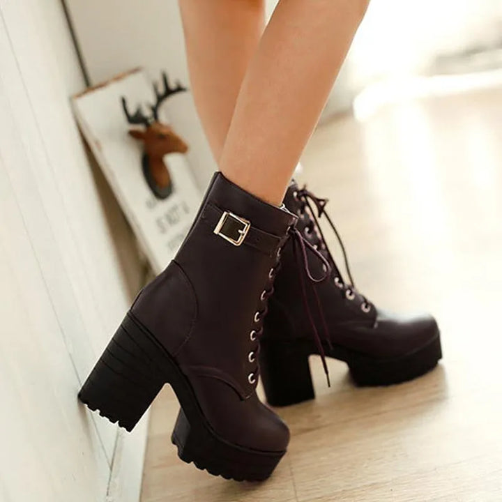 Cool Lace-up Shoes with Buckle and Profile Sole - Luna-Brown-4.0-Nora Luxe