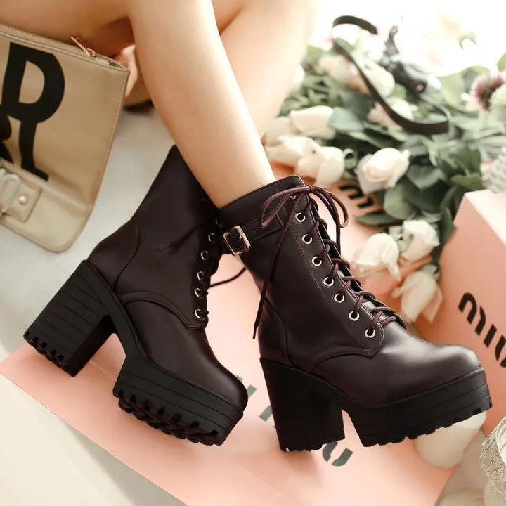 Cool Lace-up Shoes with Buckle and Profile Sole - Luna-Brown-4.0-Nora Luxe