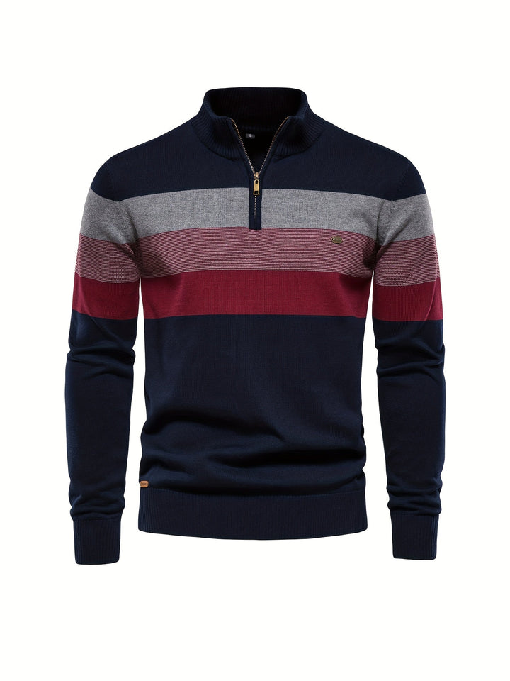 Cotton Knit Men's Sweater - Wyatt-Dark blue-S-Nora Luxe