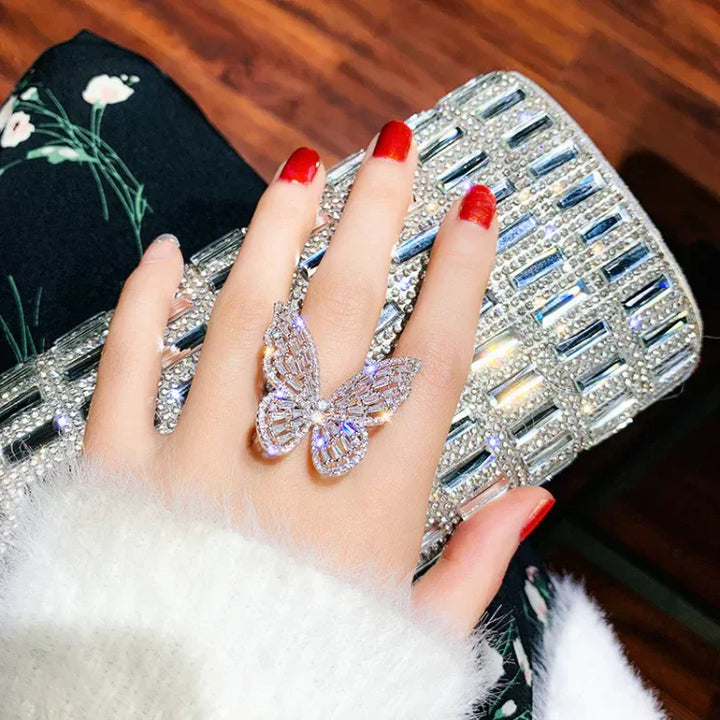 Crystal Butterfly Ring - Elena-Silver-Nora Luxe