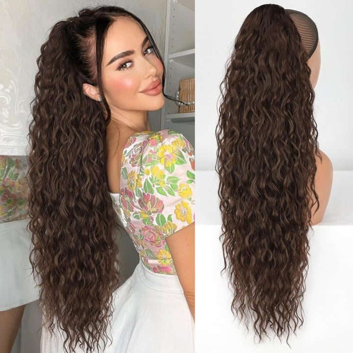 Curly Clip-in Ponytail – Nayla-Dark brown-Nora Luxe