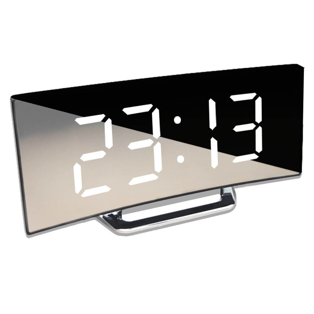 Curved LED Digital Alarm Clock with Modern Design - LumiCurve-White-Nora Luxe