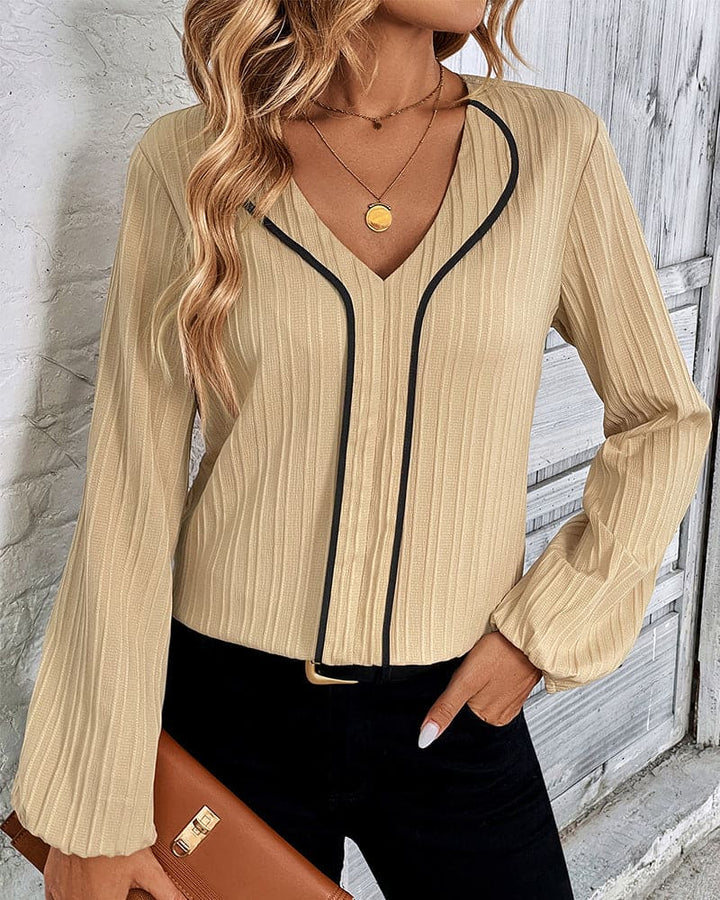 Blusa de manga longa com decote em V - Alina
