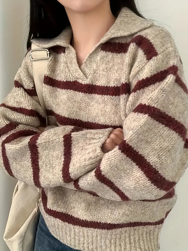Knitted Women's Sweater with V-Neck - Sofie