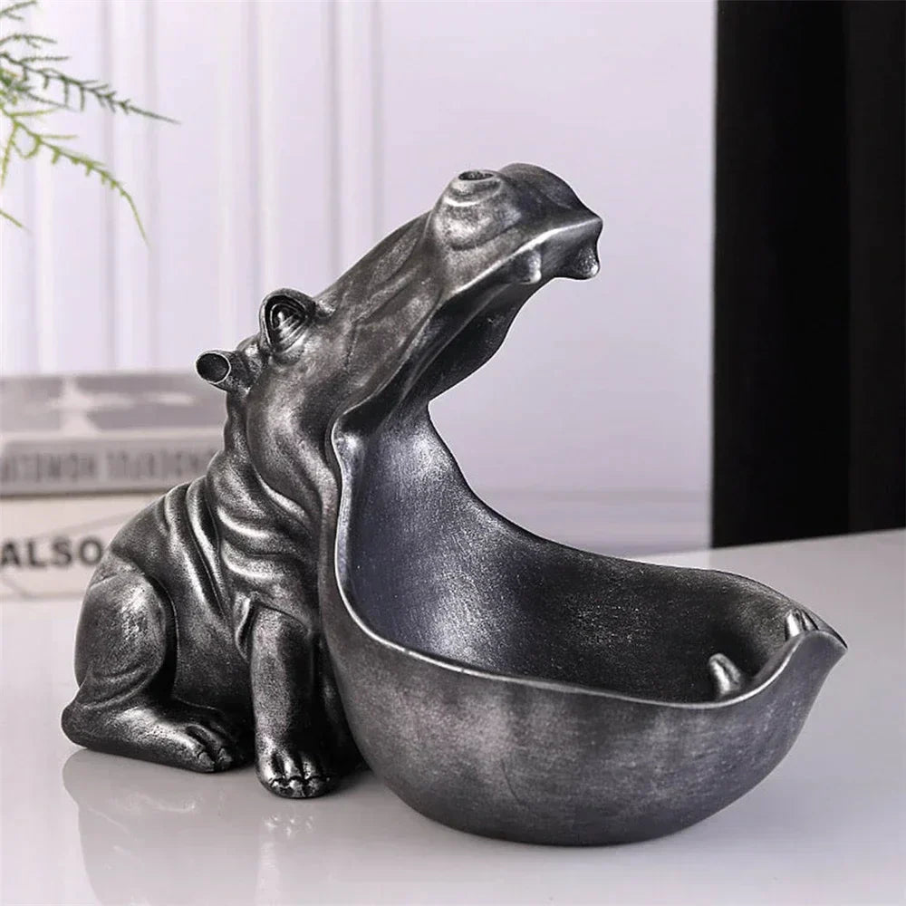 Decorative Hippopotamus Desk Storage Box - HippoStash-A - Hippopotamus marble blue-Small 7.87 x 4.33 x 6.69 inches-Nora Luxe
