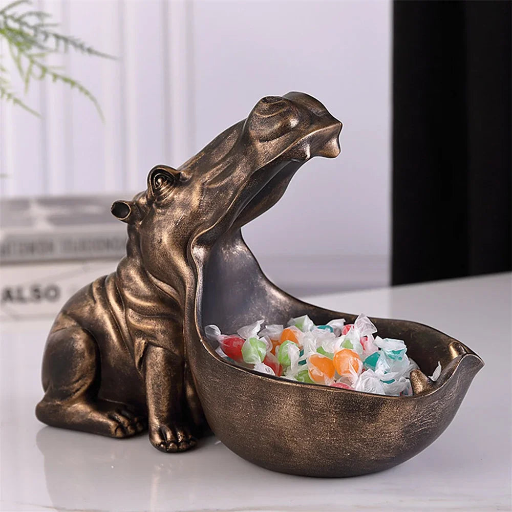 Decorative Hippopotamus Desk Storage Box - HippoStash-A - Hippopotamus marble blue-Small 7.87 x 4.33 x 6.69 inches-Nora Luxe