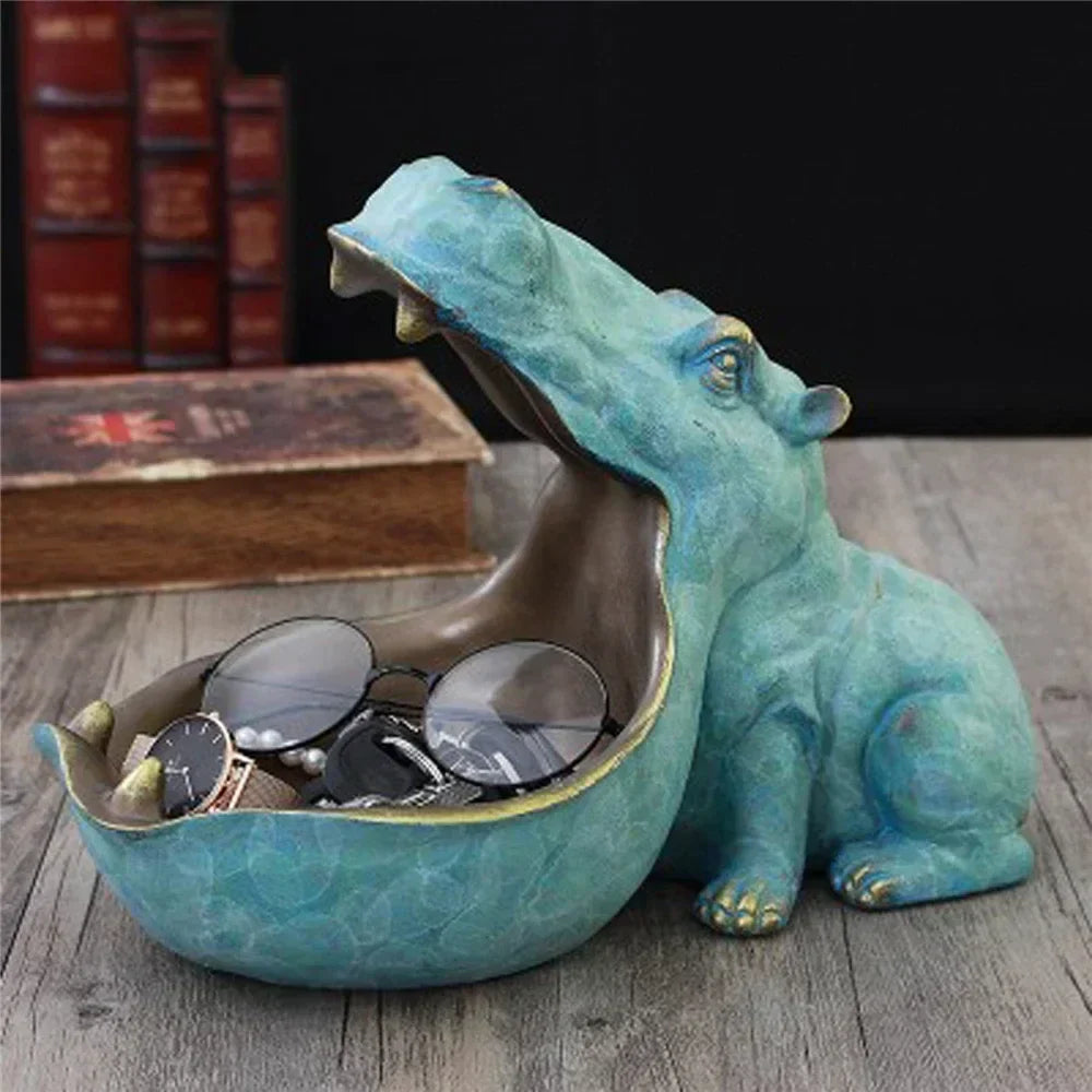 Decorative Hippopotamus Desk Storage Box - HippoStash-A - Hippopotamus marble blue-Small 7.87 x 4.33 x 6.69 inches-Nora Luxe