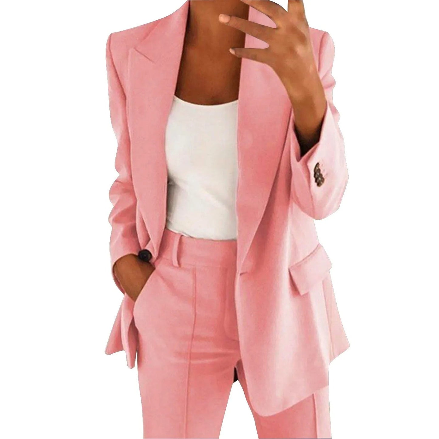 Conjunto feminino Vera de cor sólida com blazer e calça