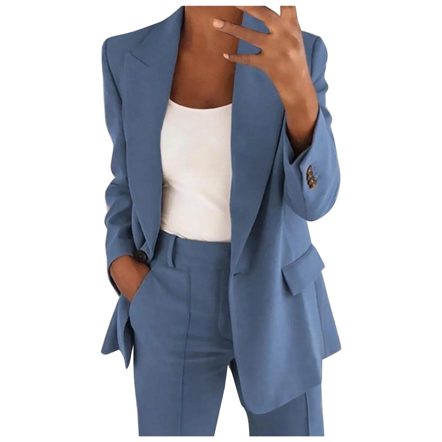 Conjunto feminino Vera de cor sólida com blazer e calça
