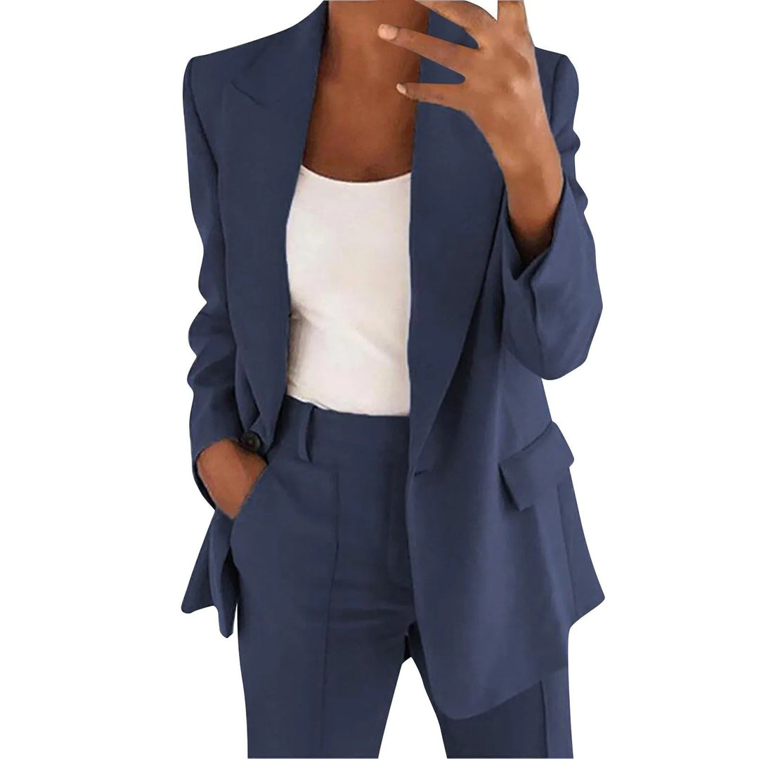 Conjunto feminino Vera de cor sólida com blazer e calça