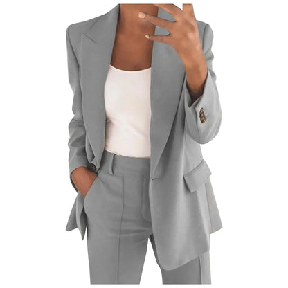 Conjunto feminino Vera de cor sólida com blazer e calça