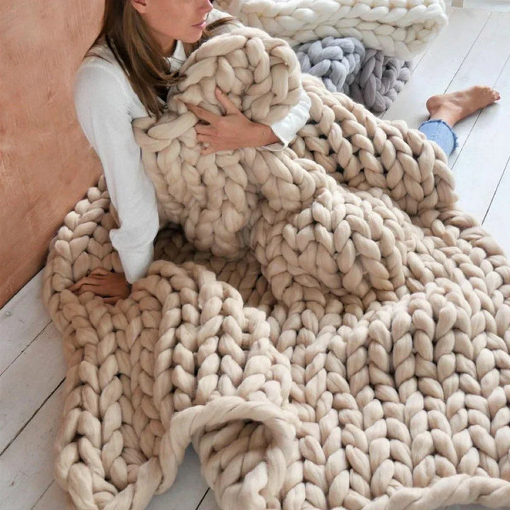DIY Chunky XL 1000 Gram Wool Yarn for Soft Blankets - LuxeWool-Beige-0.00220462 lbs-Nora Luxe