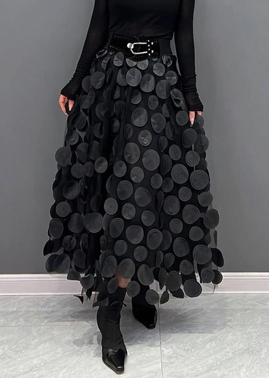 Dotted Print Flared Skirt – Maëlle-Black-The Livary
