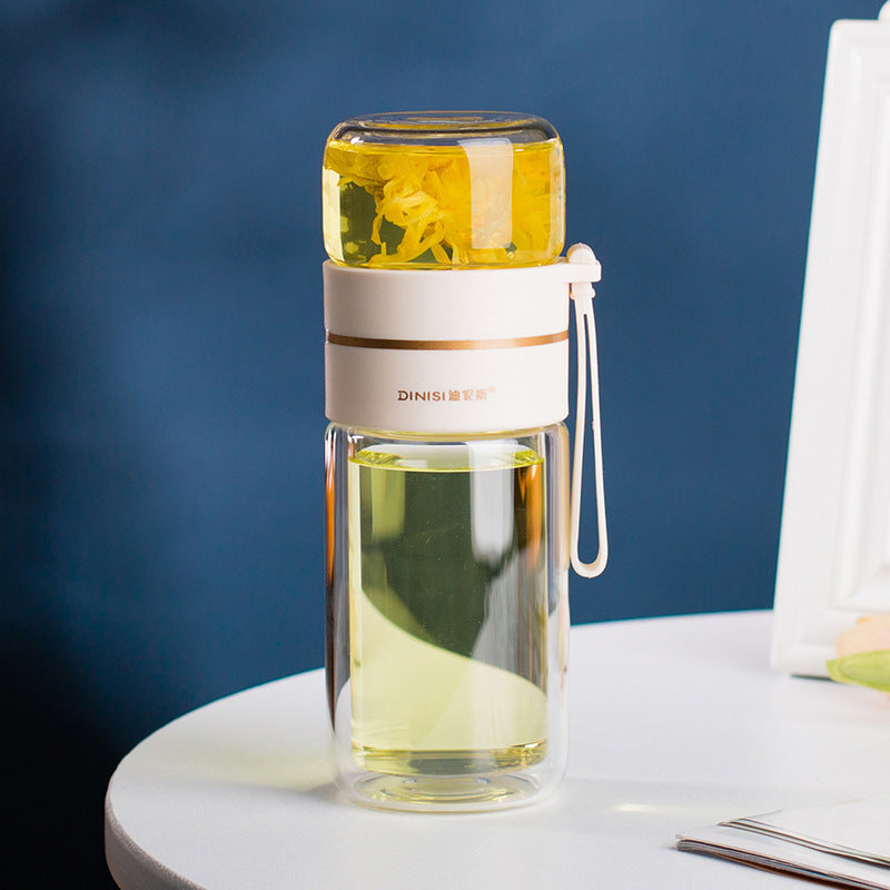 Double-Walled Glass Water Bottle with Tea Infuser - PureBrew-Green-Nora Luxe