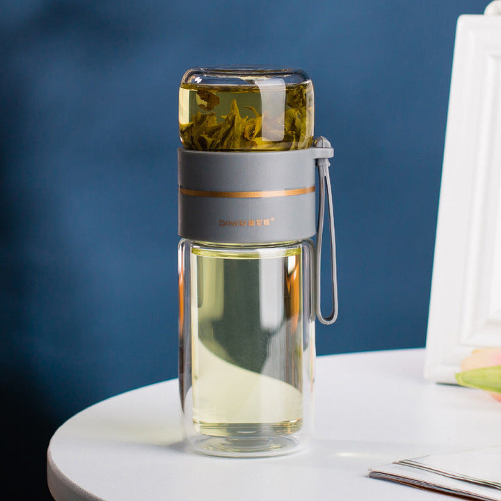 Double-Walled Glass Water Bottle with Tea Infuser - PureBrew-Green-Nora Luxe