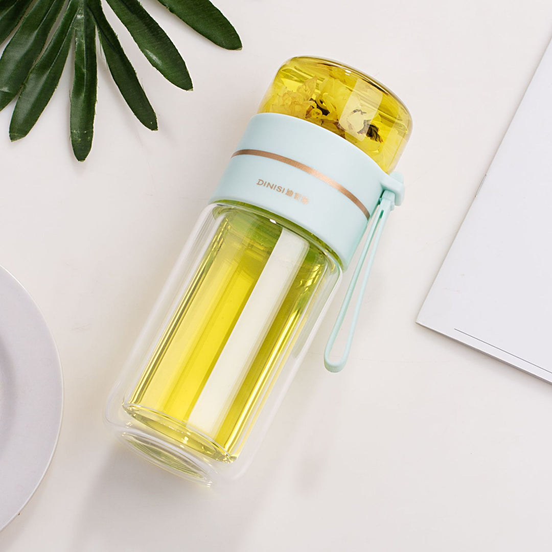 Double-Walled Glass Water Bottle with Tea Infuser - PureBrew-Green-Nora Luxe