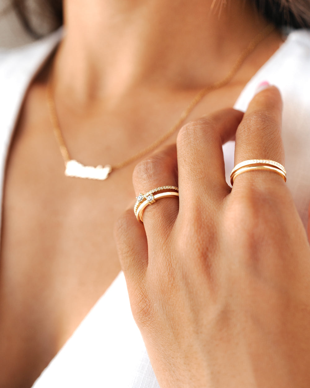 Double Zirconia Ring - Sienna-Gold-5-Nora Luxe