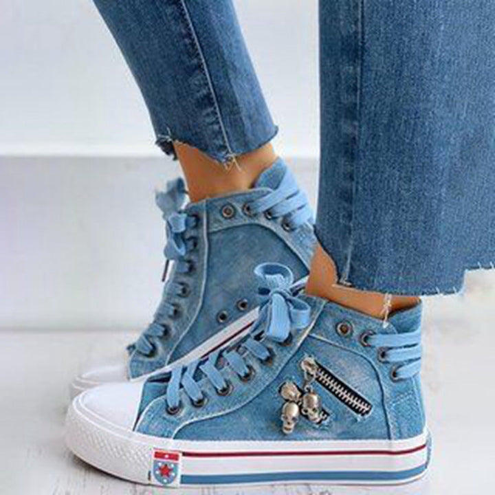 Trendy High Denim Women’s Sneakers – Selina