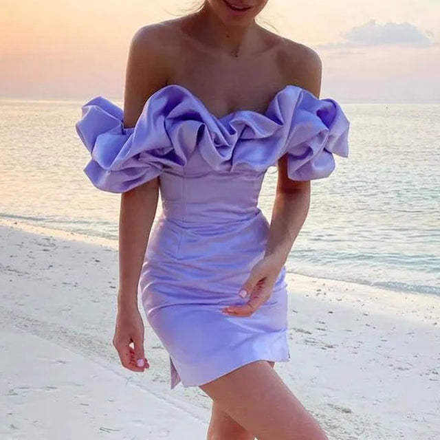 Dress with Asymmetrical Shoulder Line – Elin-Purple-XS-State of Style