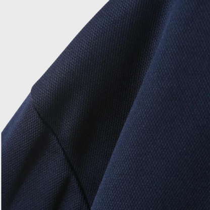 Dunkelblauer Stoff, Nahaufnahme, Textur, Polyester, hochwertig, strapazierfähig, Bekleidungsmaterial.