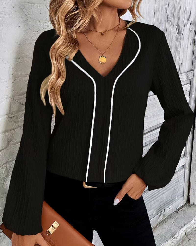 Blusa de manga longa com decote em V - Alina