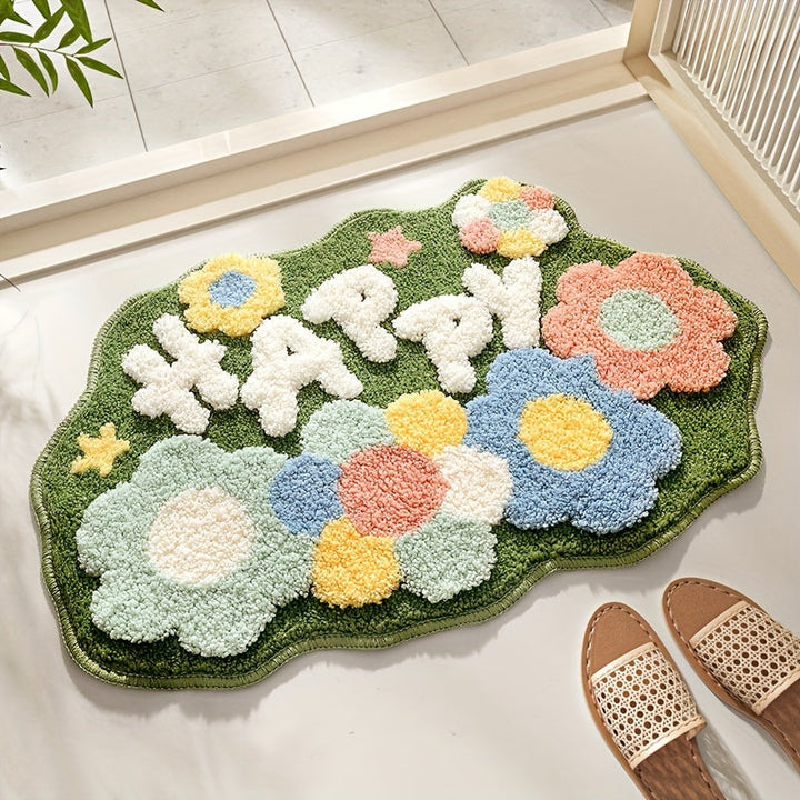 Tapete de banheiro de luxo com motivo de flores, extra macia e absorvente - Florina