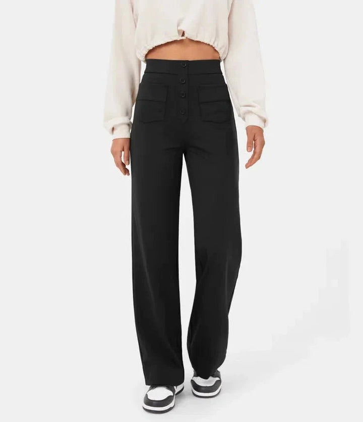 Elastic High Waist Women's Trousers - Isabeau-Green-S-The Livary