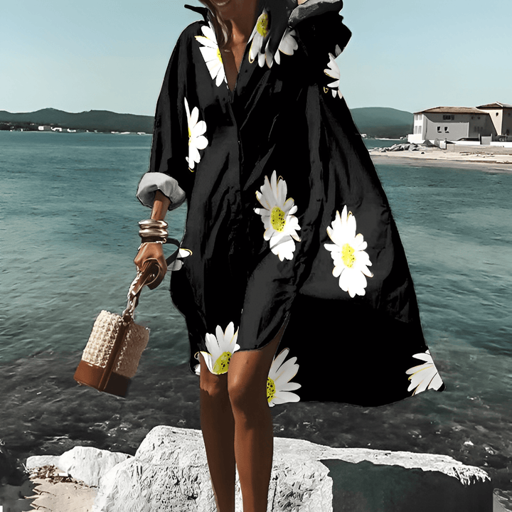 Vestido midi estampado fashion com padrão único - Mia Belle