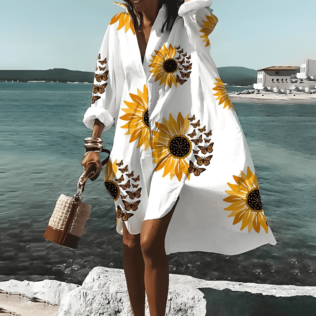 Vestido midi estampado fashion com padrão único - Mia Belle
