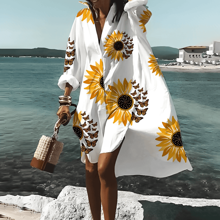 Vestido midi estampado fashion com padrão único - Mia Belle