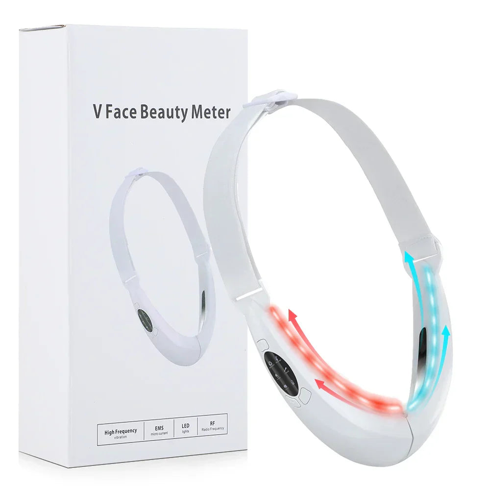 EMS FACE LIFT WITH LED THERAPY - SLIMMER FACE AND DOUBLE CHIN REMOVAL-White-Nora Luxe