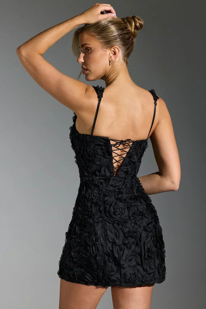 Vestido Minifalda com Corpete Florido - Fleur
