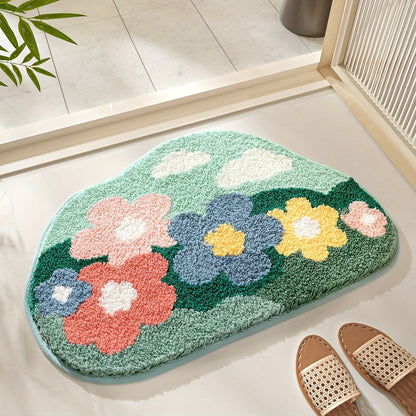 Tapete de banheiro de luxo com motivo de flores, extra macia e absorvente - Florina