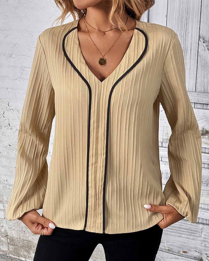 Blusa de manga longa com decote em V - Alina