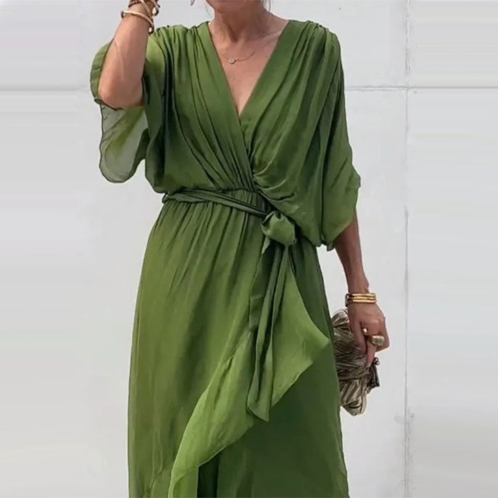 Fallaway Maxi Dress with V-Neck – Elara-Black-M-The Livary