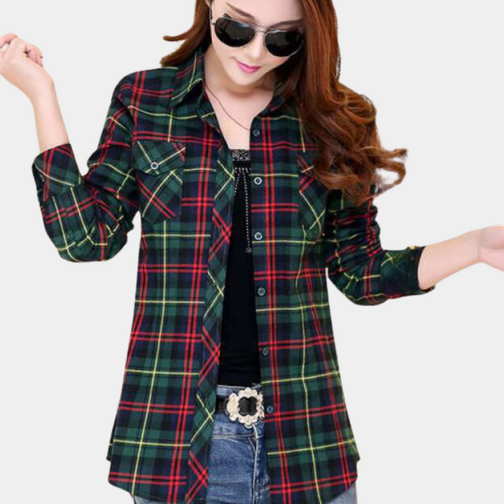 Fashionable Blouse with Check Pattern - Sienna-Green-XS-Nora Luxe