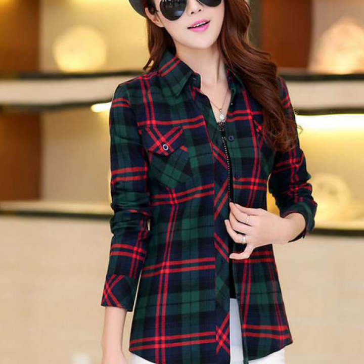 Fashionable Blouse with Check Pattern - Sienna-Red-XS-Nora Luxe