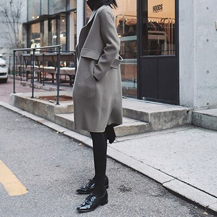 Fashionable Knee-Length Winter Coat - Elowen-Gray-XS-Nora Luxe