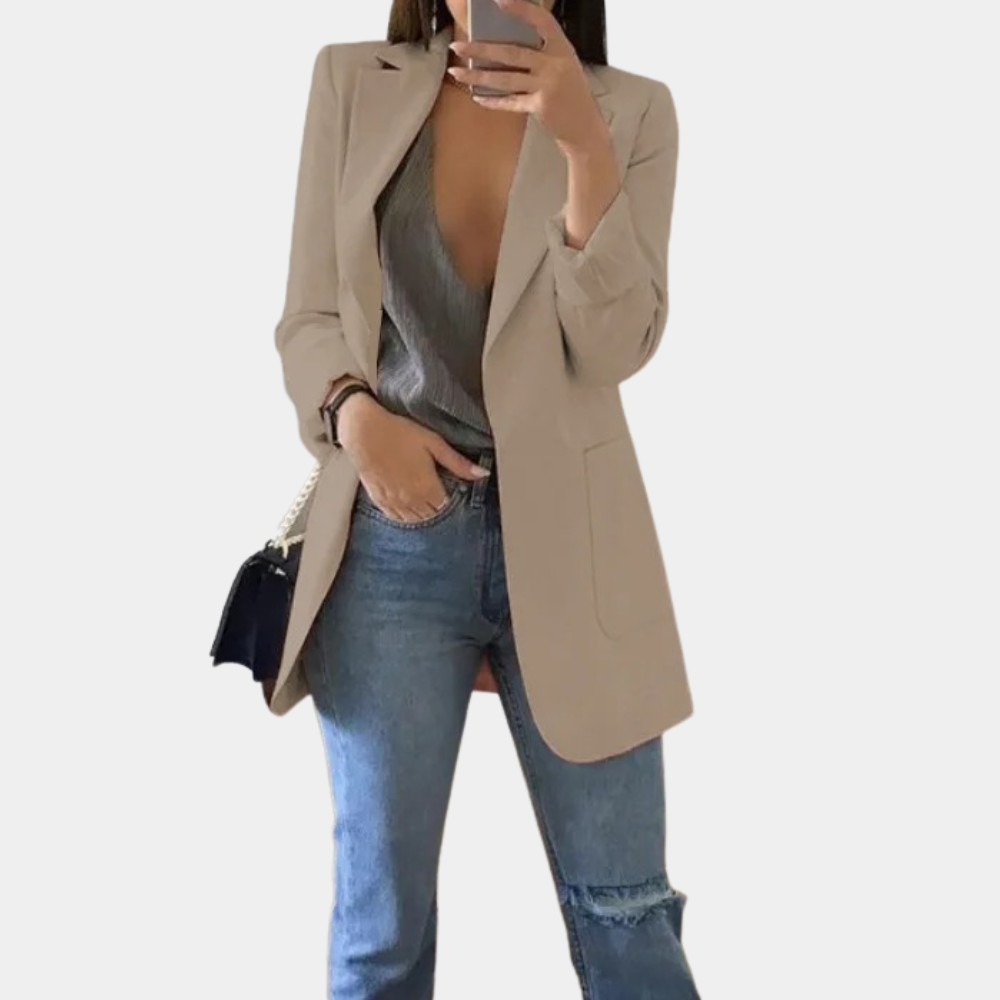 Fentii - Casual Long Blazer for Women-Khaki-S-Nora Luxe