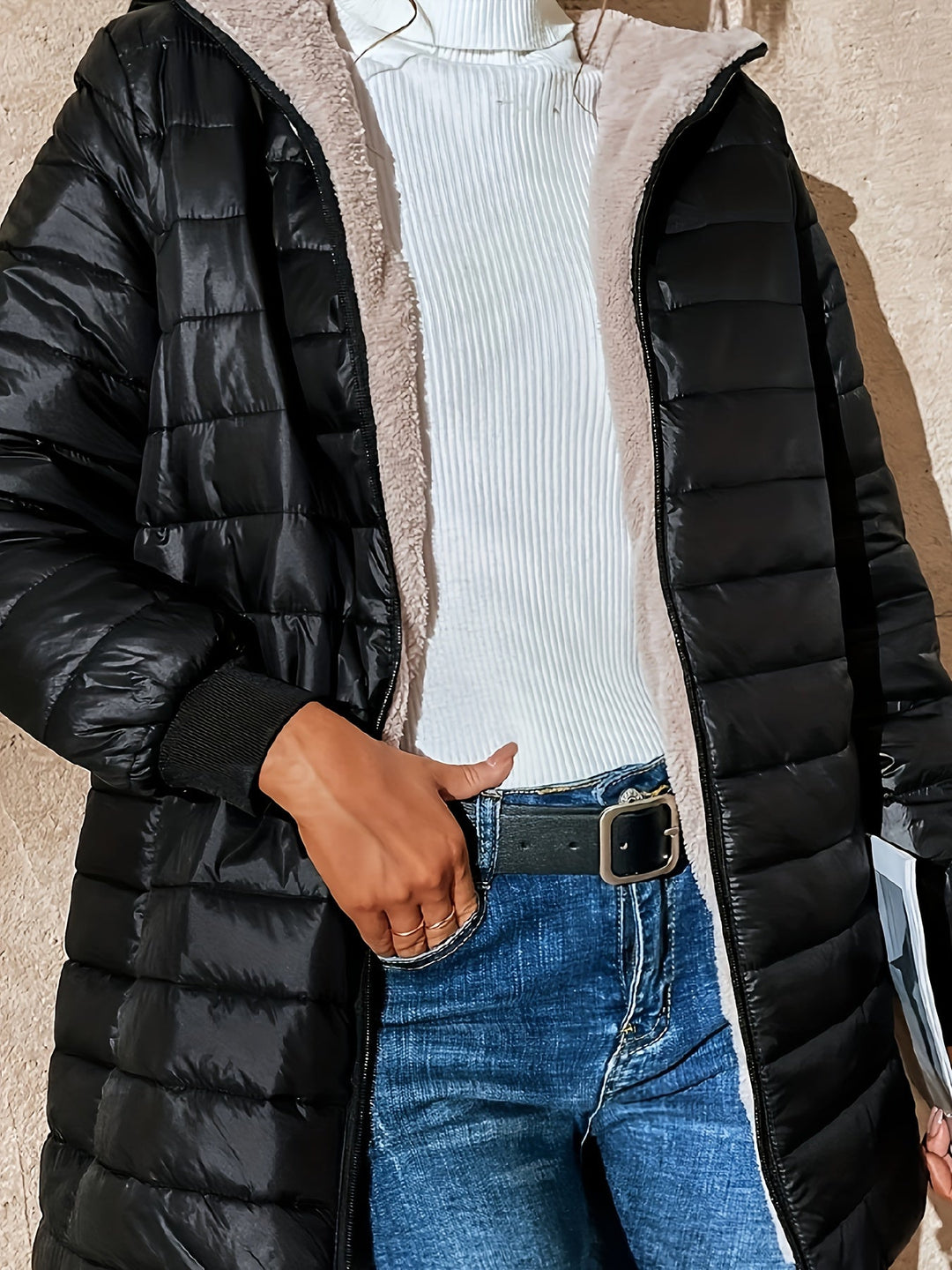 Fleece Lined Women's Jacket with Zip - Eliza-Black-XS-Nora Luxe